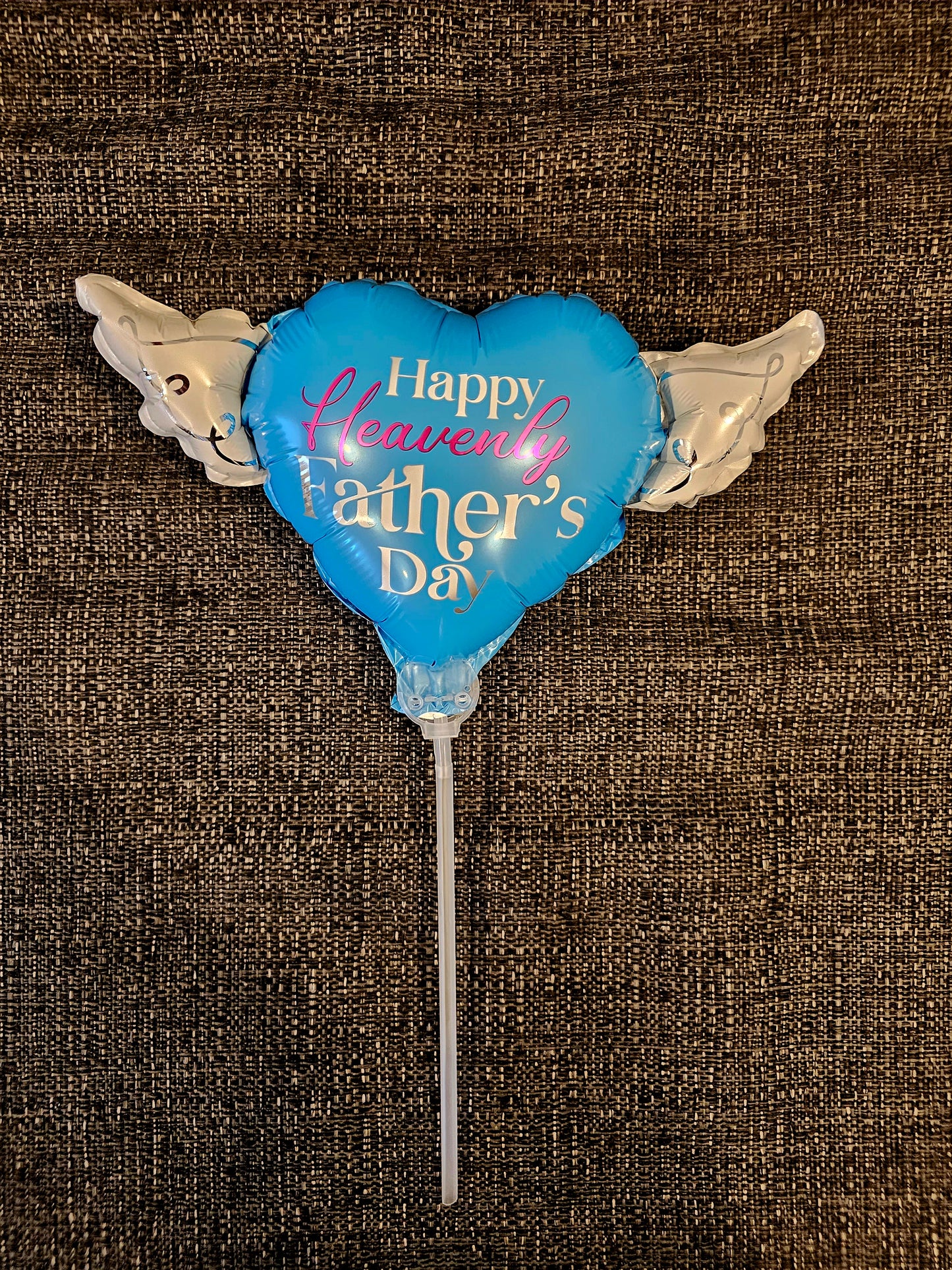 Heavenly Balloons ® on a Stick Happy Heavenly Father's Day (pink) balloon heart-shaped with angel wings