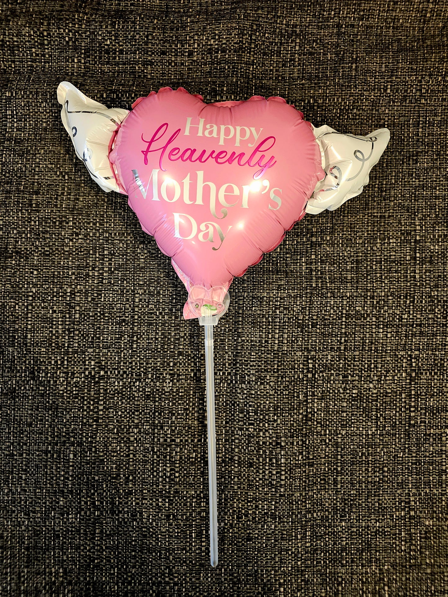 Heavenly Balloons ® on a Stick Happy Heavenly Mother's Day (pink) balloon heart shaped with angel wings