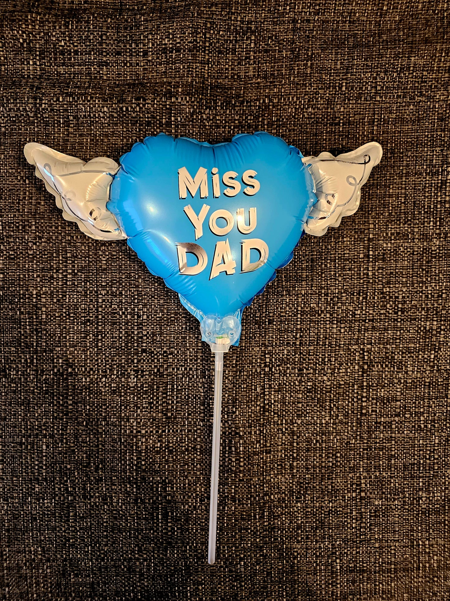 Heavenly Balloons ® on a Stick Miss You Dad (blue) balloon heart-shaped with angel wings dimensions