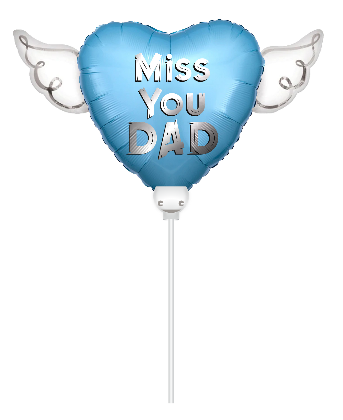Heavenly Balloons ® on a Stick Miss You Dad (blue) balloon heart-shaped with angel wings