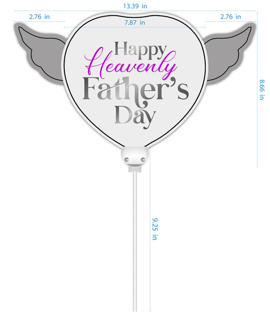 Heavenly Balloons ® on a Stick Happy Heavenly Father's Day (pink) balloon heart-shaped with angel wings dimensions