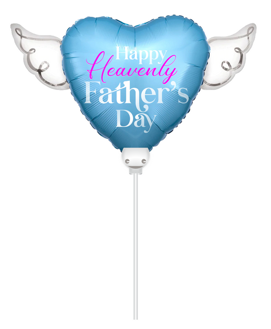 Heavenly Balloons ® on a Stick Happy Heavenly Father's Day (pink) balloon heart-shaped with angel wings