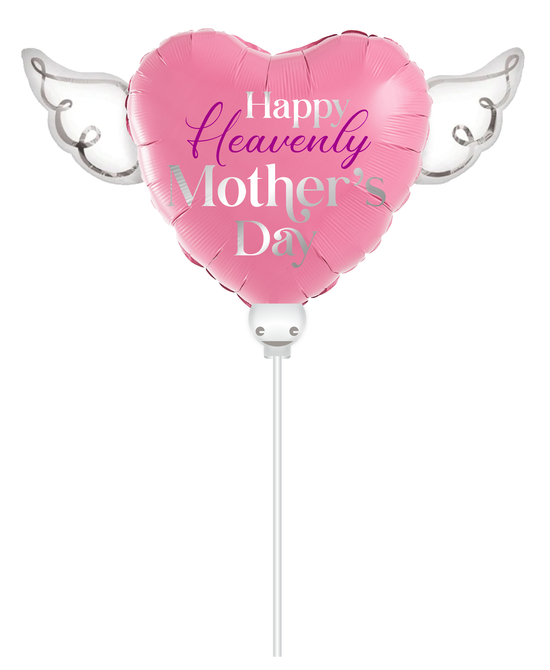 Heavenly Balloons ® on a Stick Happy Heavenly Mother's Day (pink) balloon heart shaped with angel wings