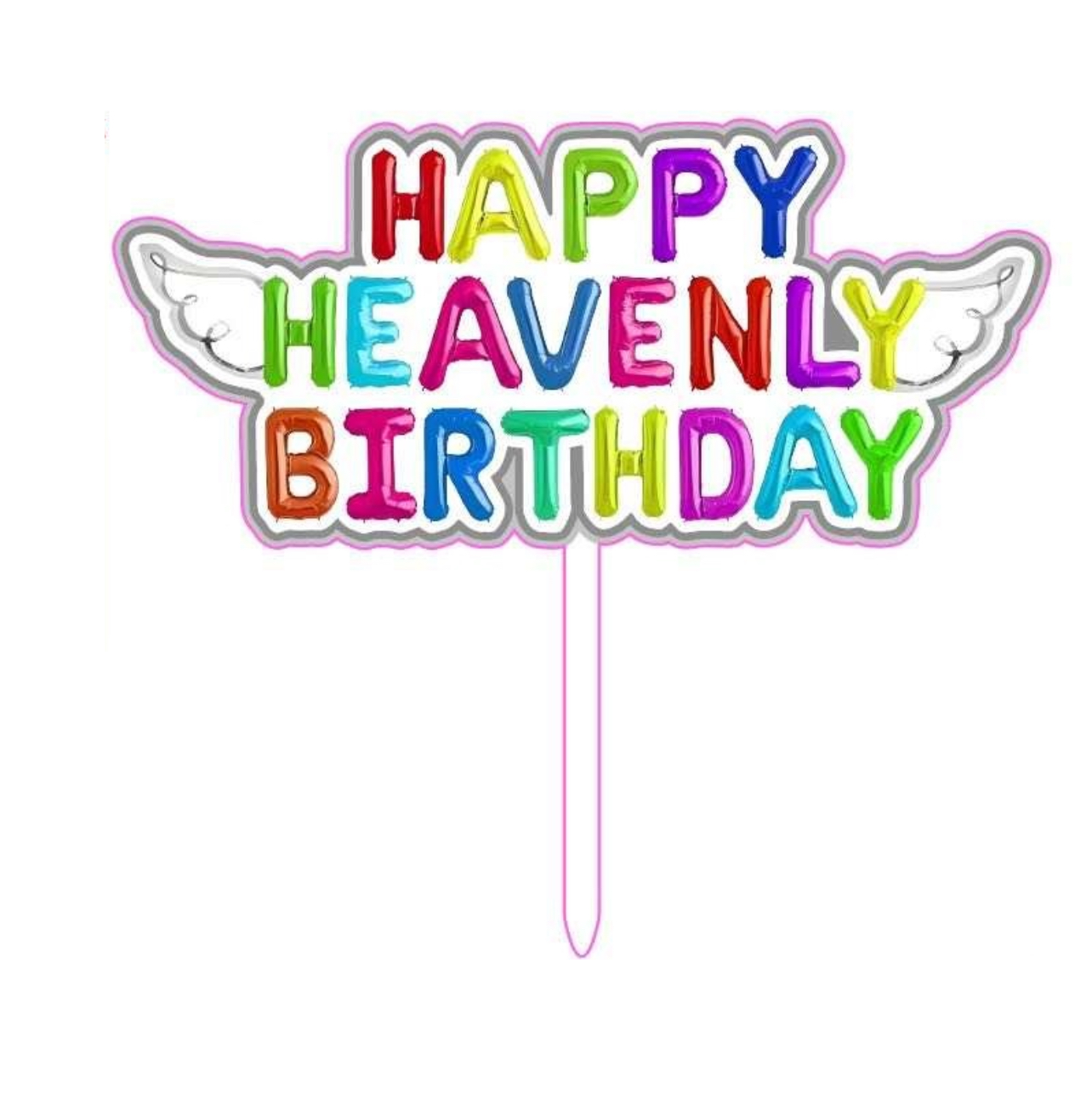 Original Cake Topper Happy Heavenly Birthday Colorful with angel wings 