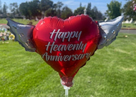 Happy Heavenly Anniversary Angel Winged Heart Balloon on a Stick