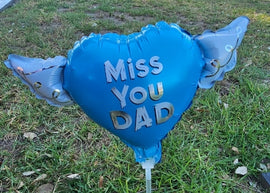 "Miss You Dad" Angel Wing Heart Balloon on a Stick