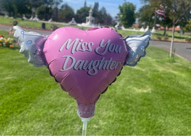 Miss You Daughter Memorial Angel Wing Heart Balloon on Stick