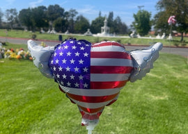 USA Flag Heart Angel Wing Balloon - On a Stick
