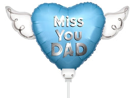 "Miss You Dad" Angel Wing Heart Balloon on a Stick