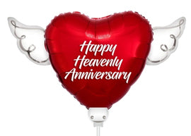 Happy Heavenly Anniversary Angel Winged Heart Balloon on a Stick