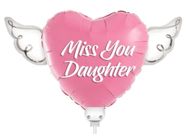 Miss You Daughter Memorial Angel Wing Heart Balloon on Stick