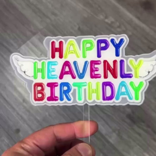 (Video) Original Cake Topper Happy Heavenly Birthday Colorful with angel wings