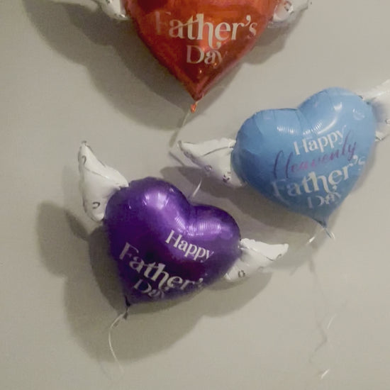 (Video) Happy Heavenly Father's Day Balloons Heart Shaped with angel wings (Blue, Red & Purple)