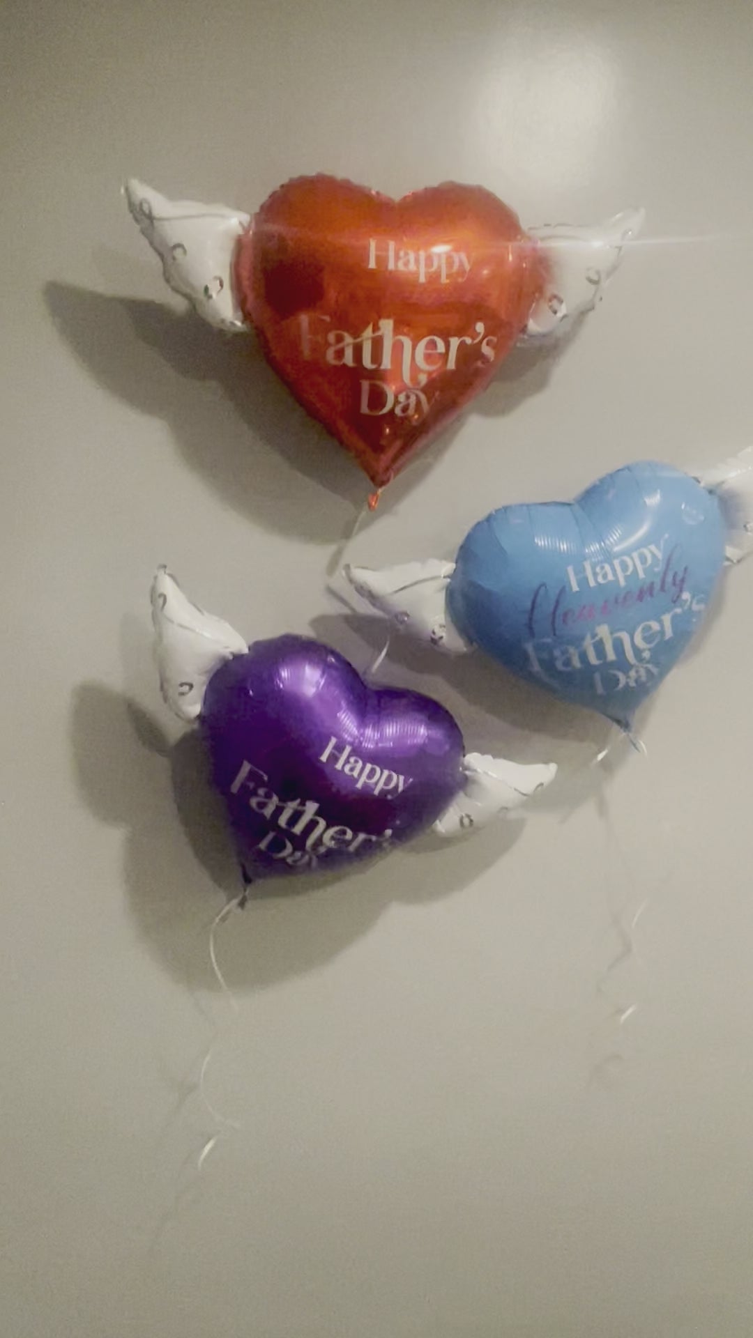 (Video) Happy Heavenly Father's Day Balloons Heart Shaped with angel wings (Blue, Red & Purple)