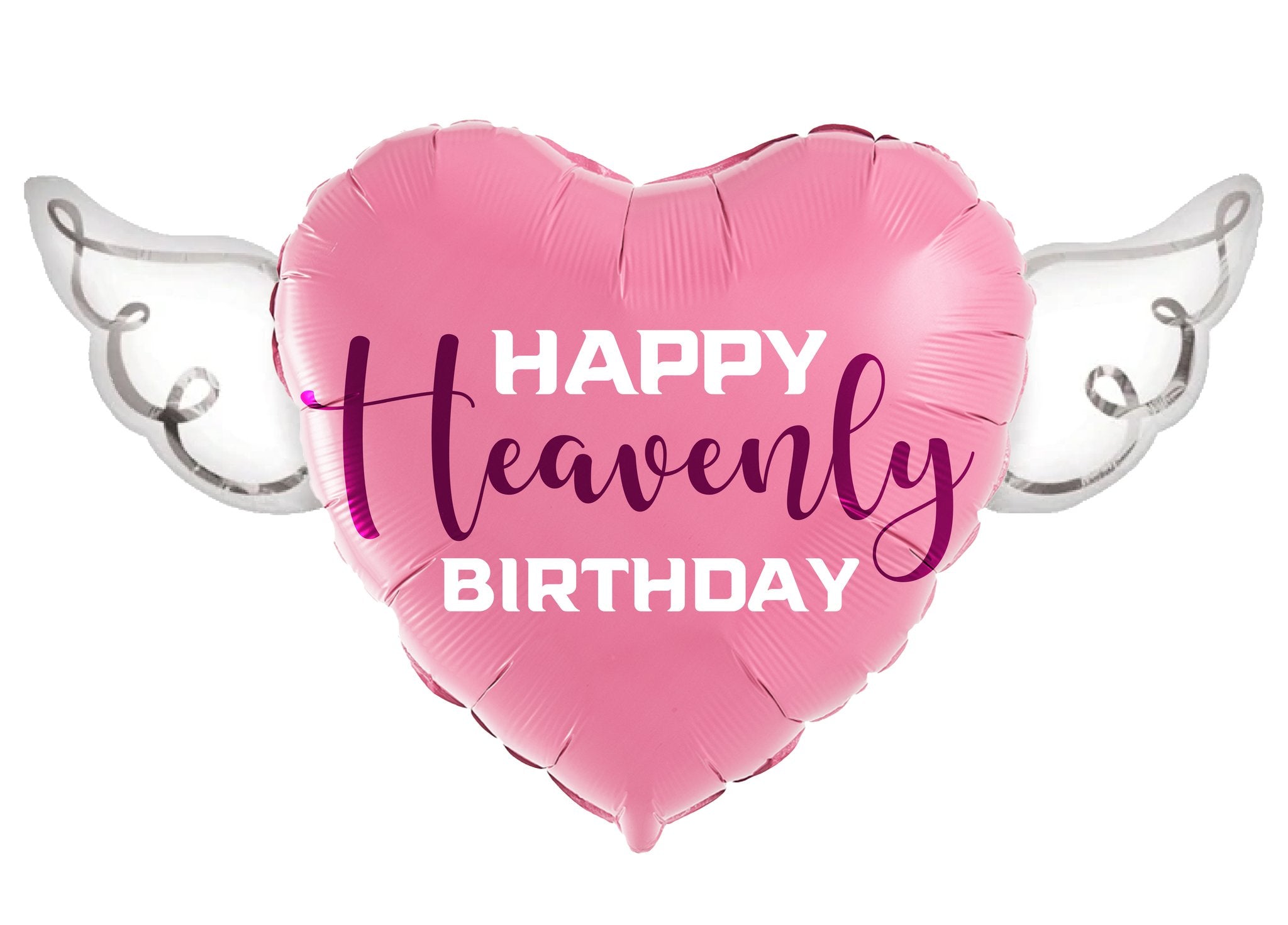 Happy Heavenly Birthday Heart Shaped Balloons with angel wings