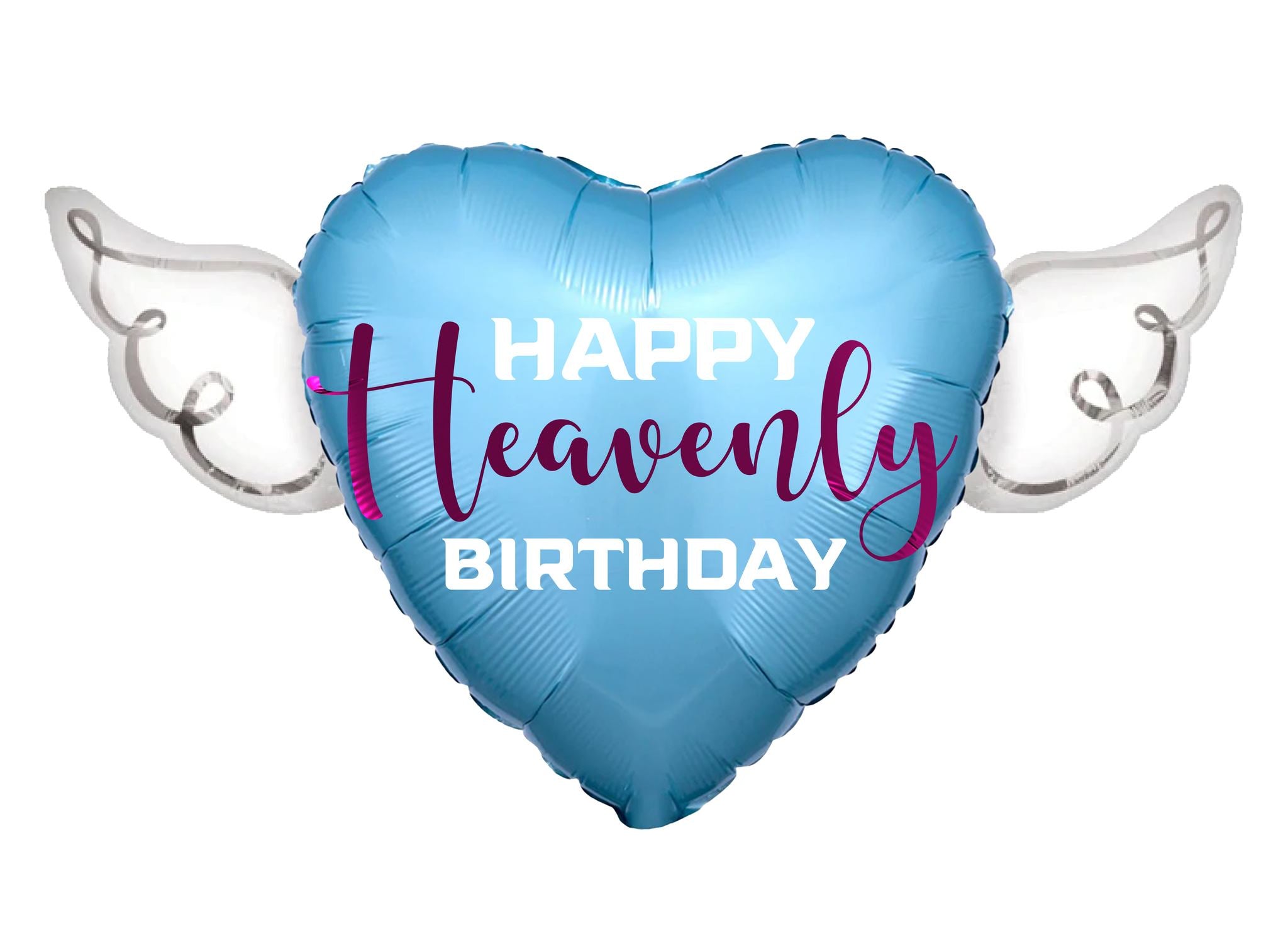 Happy Heavenly Birthday Heart Shaped Balloons with angel wings