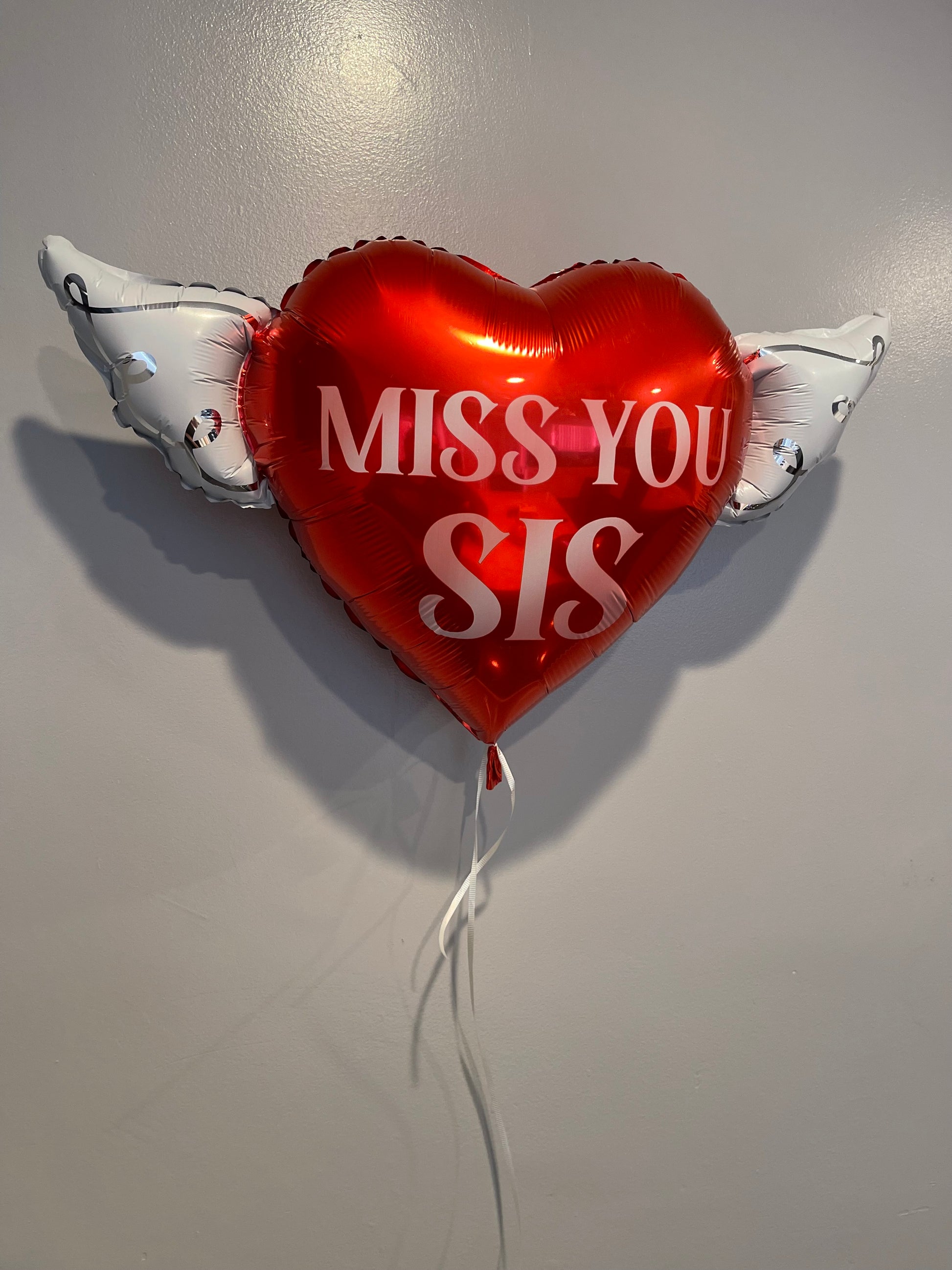 Miss You Sis Heavenly Balloons ™ Heart Shaped with angel wings (Red)