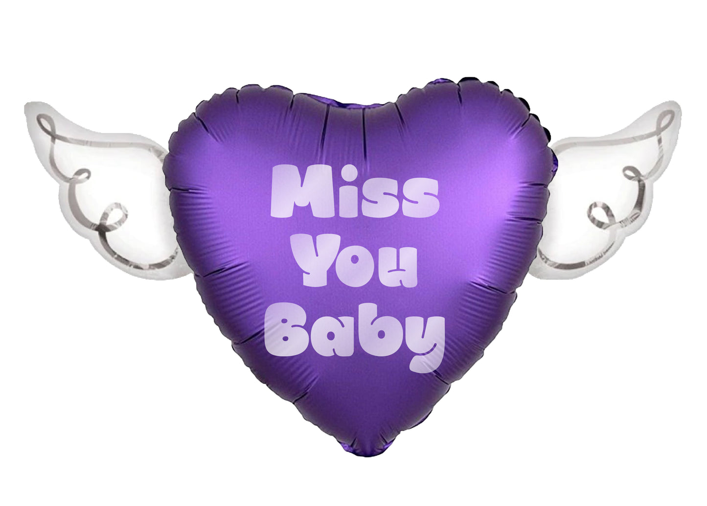 Heart Shaped MISS YOU BABY Heavenly Balloons with angel wings (Purple)