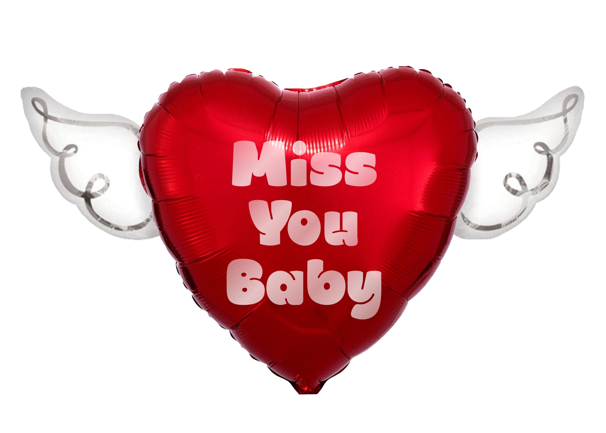 Heart Shaped MISS YOU BABY Heavenly Balloons with angel wings (Red)