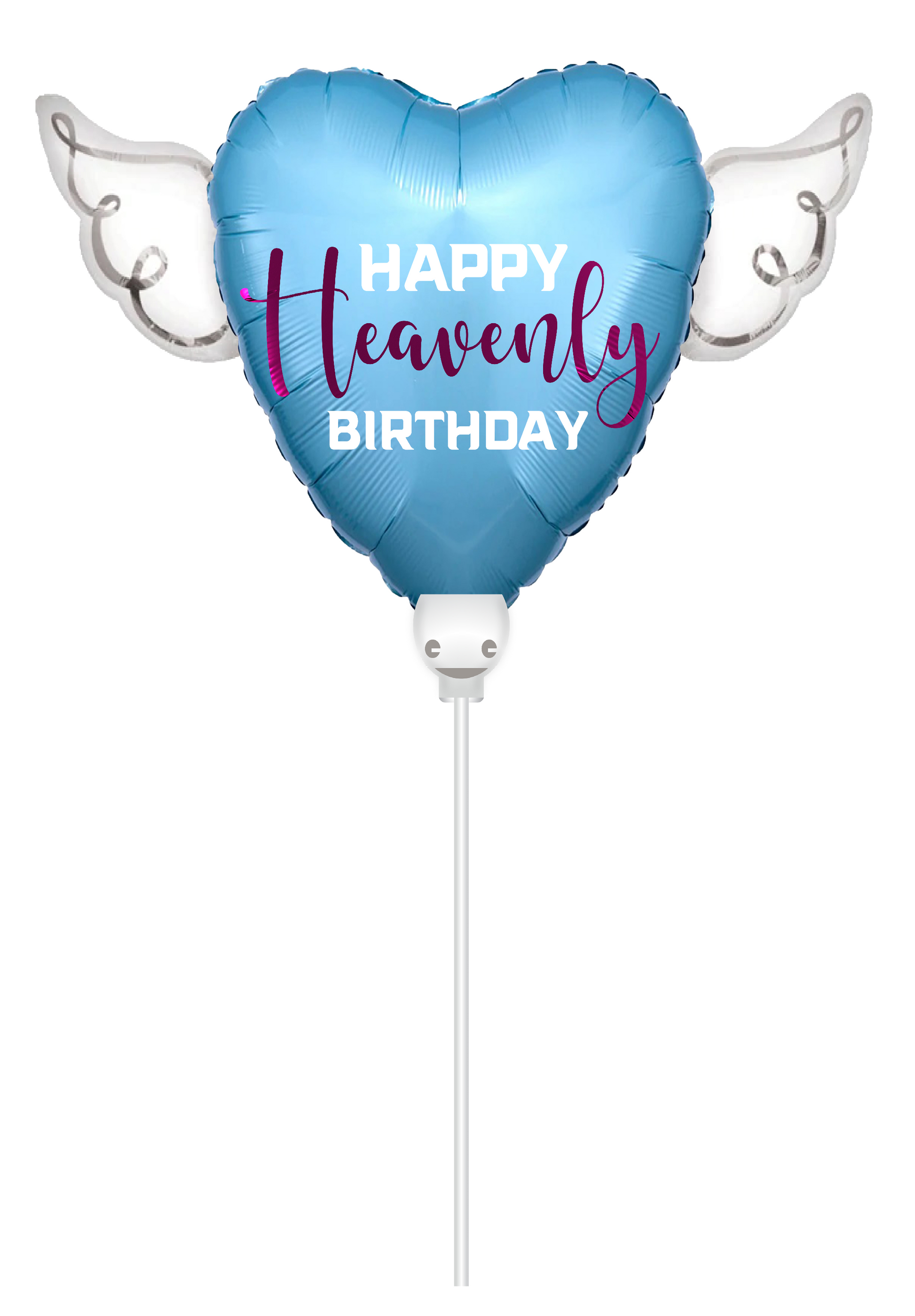 Heavenly Balloons ™ on a Stick Happy HEAVENLY BIRTHDAY blue/purple heart shaped with angel wings