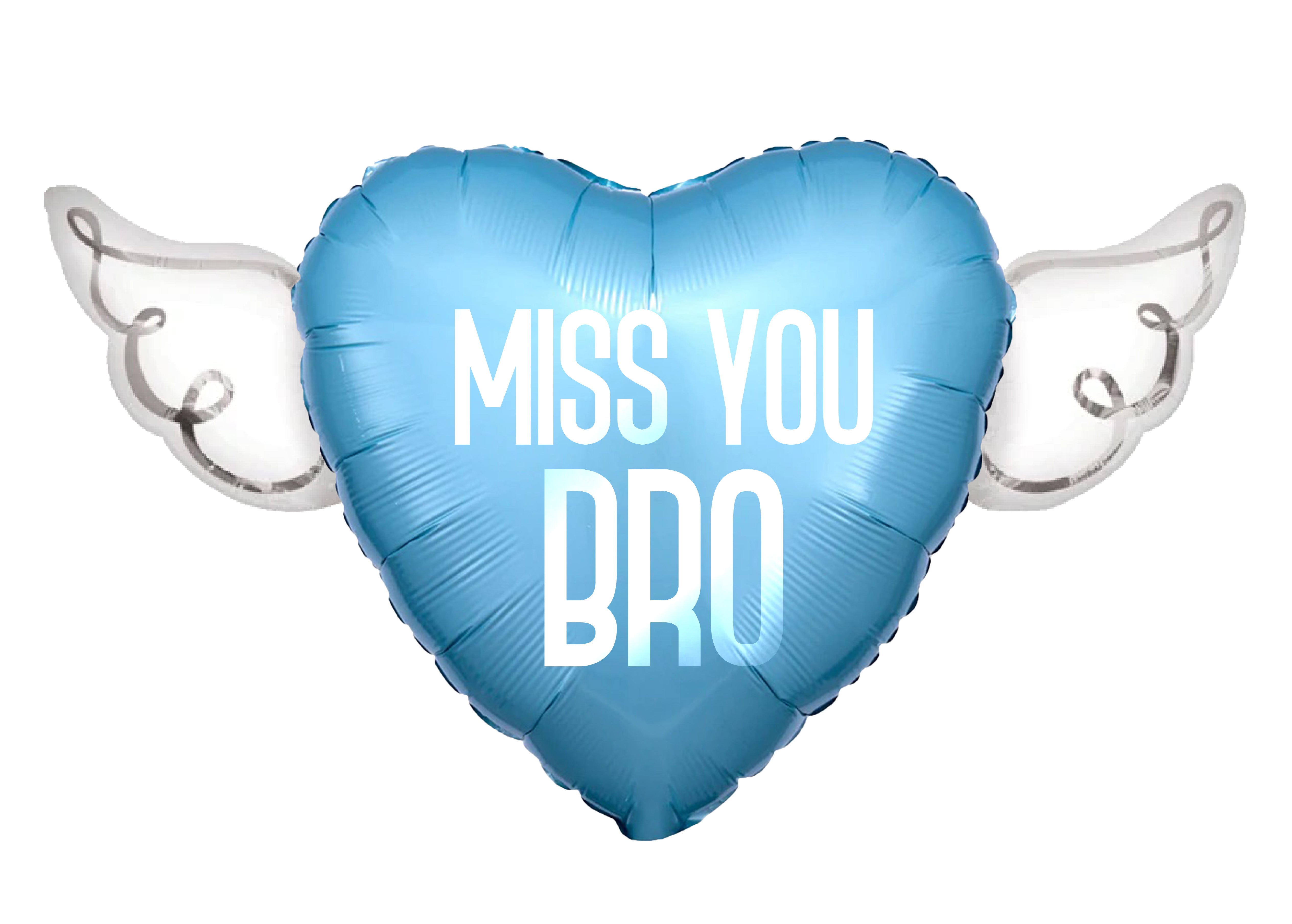 MISS YOU BRO Heavenly Balloons Heart Shaped with angel wings (Blue)