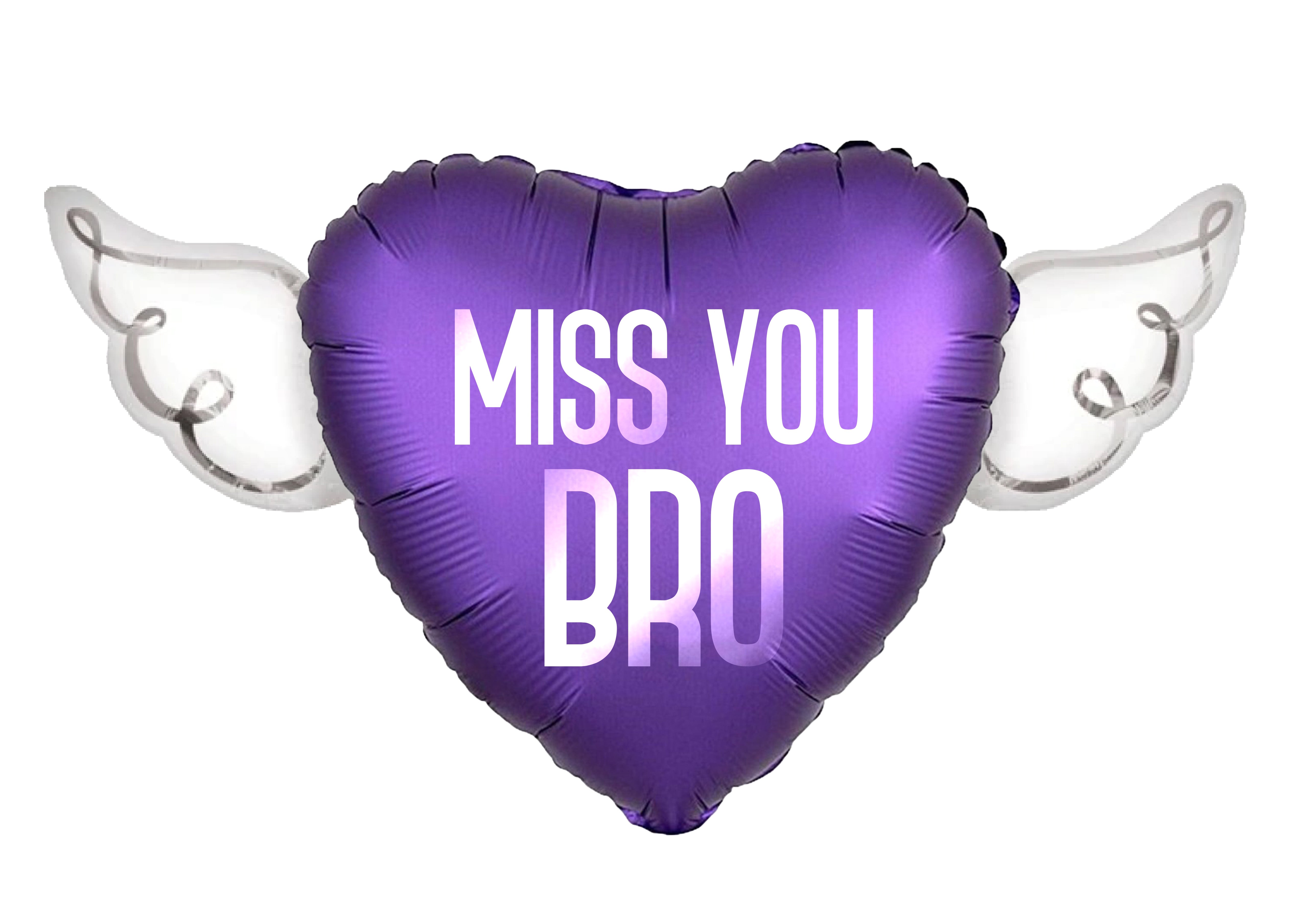 MISS YOU BRO Heavenly Balloons Heart Shaped with angel wings (Purple)