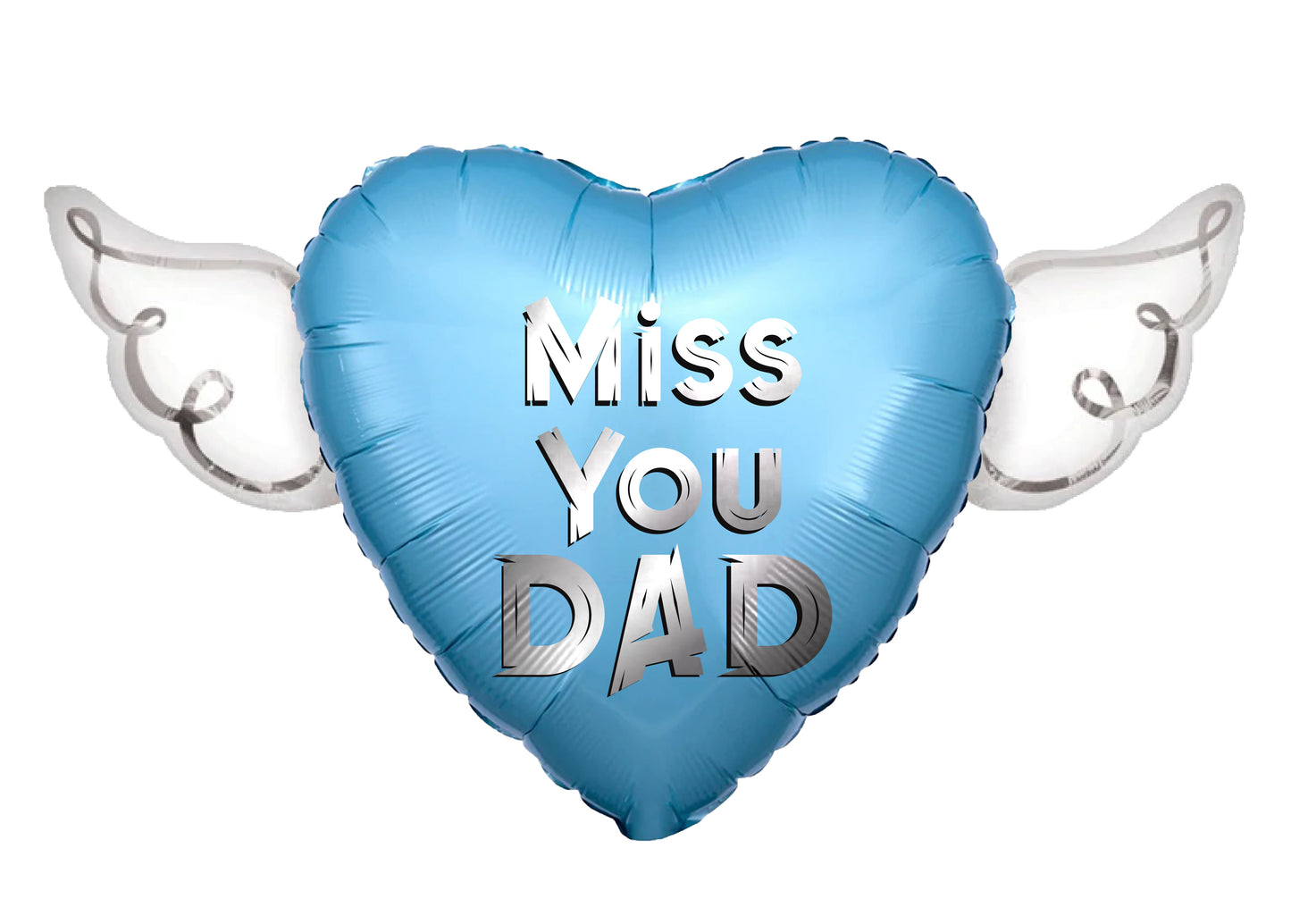 MISS YOU DAD Heavenly Balloons Heart Shaped with angel wings (Blue)