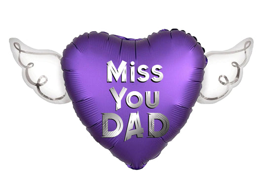 MISS YOU DAD Heavenly Balloons Heart Shaped with angel wings (Purple)