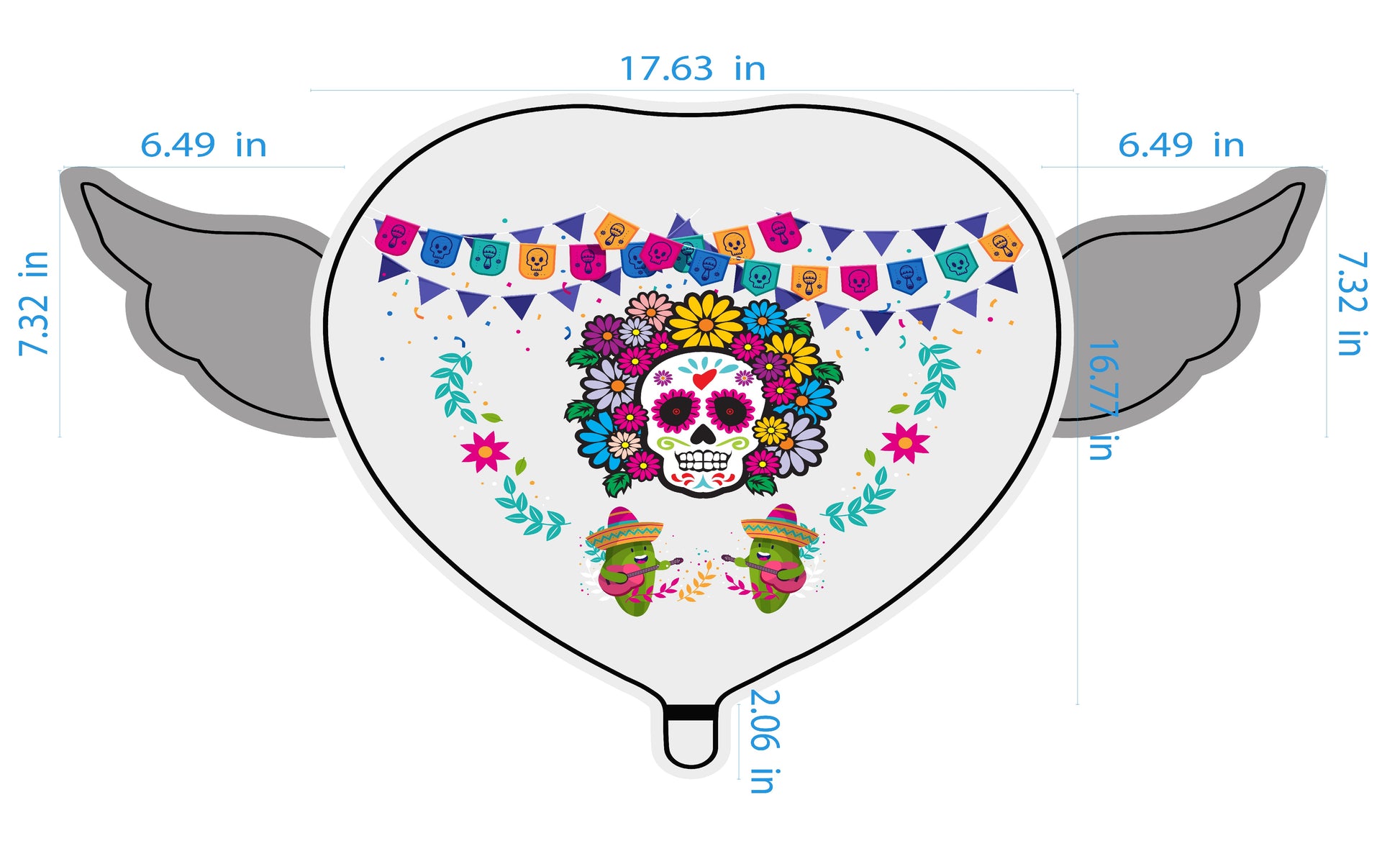 Day of the Dead (Día de Muertos) Heavenly Balloons Heart Shaped with angel wings dimensions