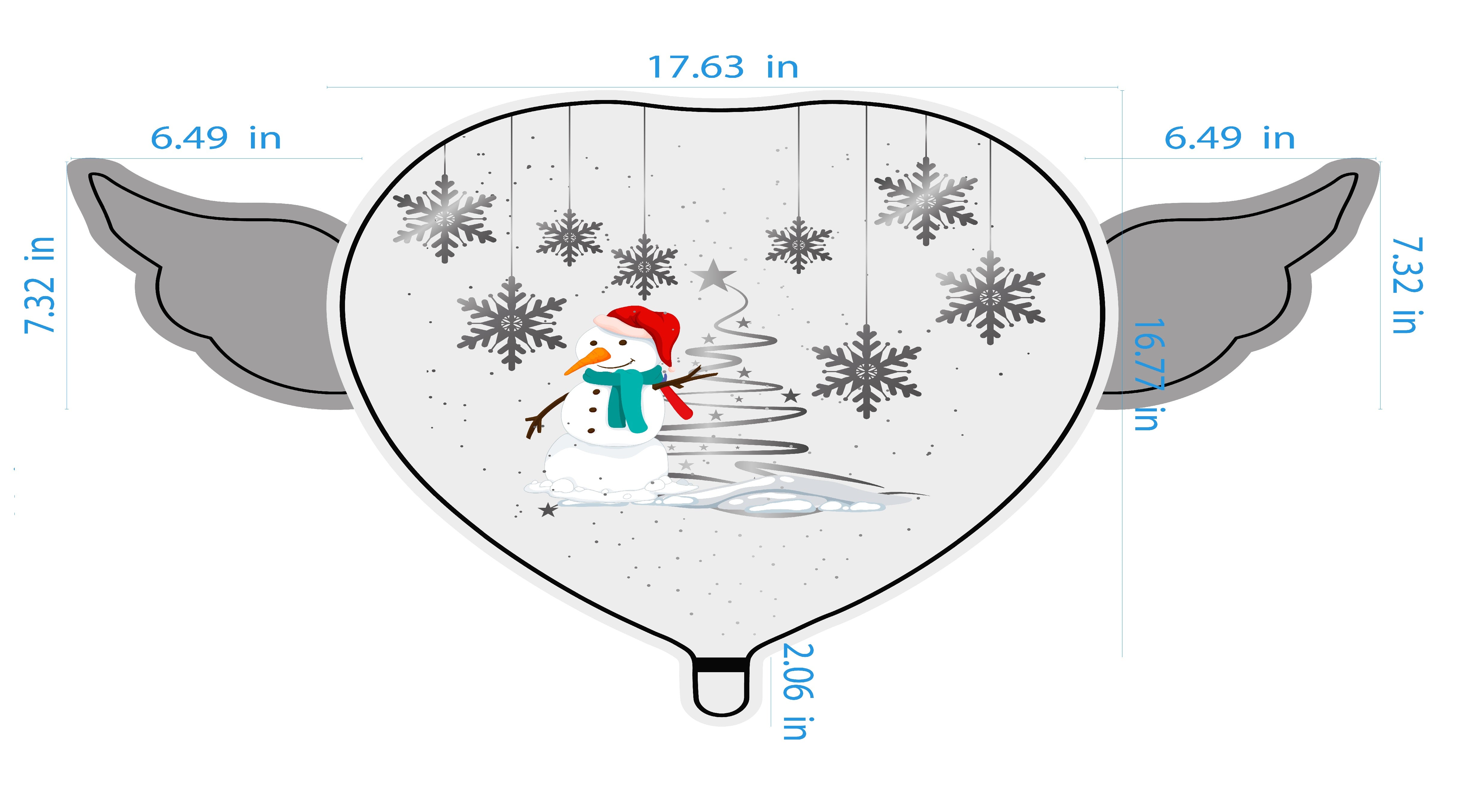 Christmas Snowman Holiday Heavenly Balloons Heart Shaped with angel wings dimensions