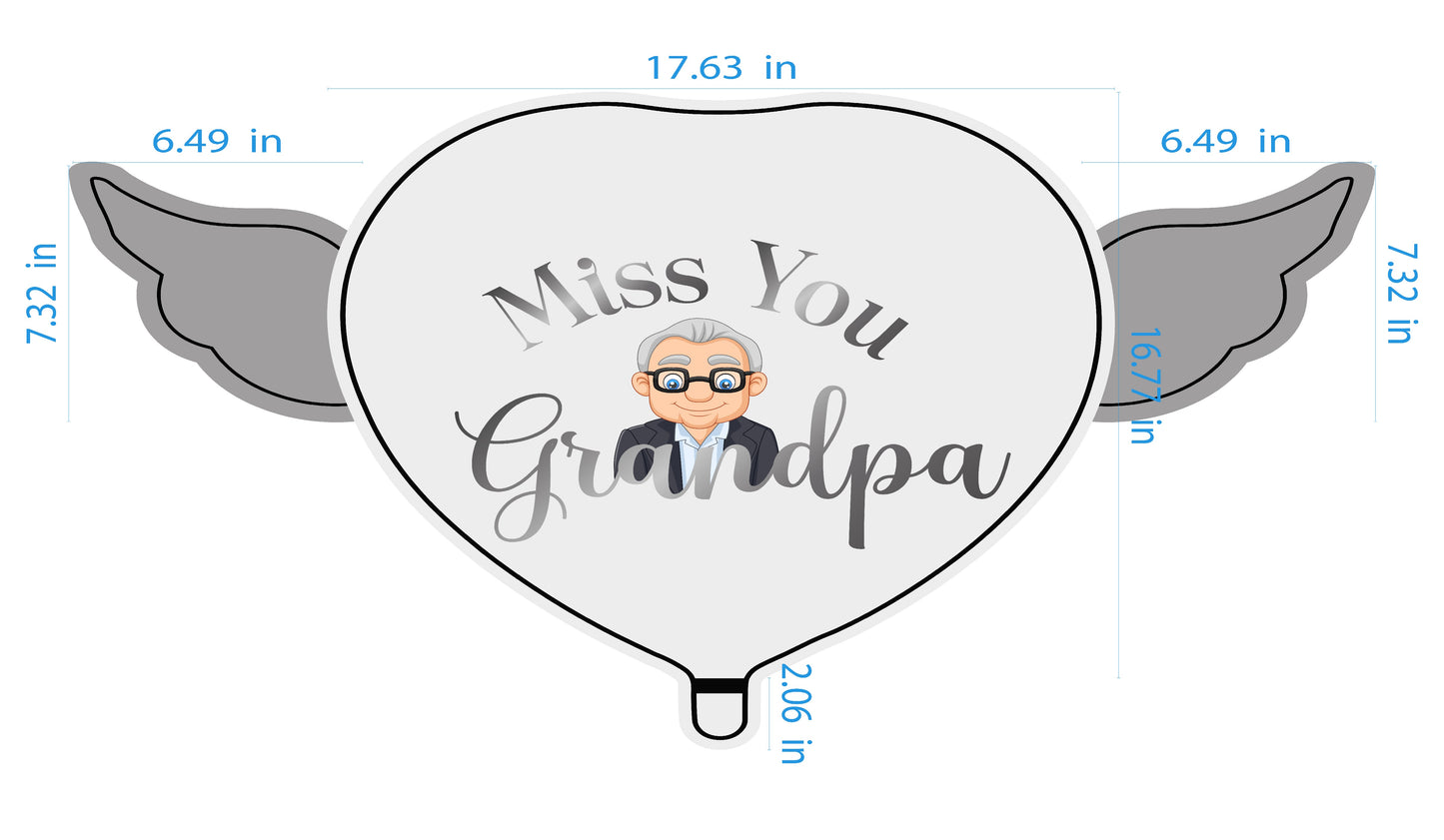 Miss You Grandpa Heavenly Balloons ™ Heart Shaped with angel wings dimensions