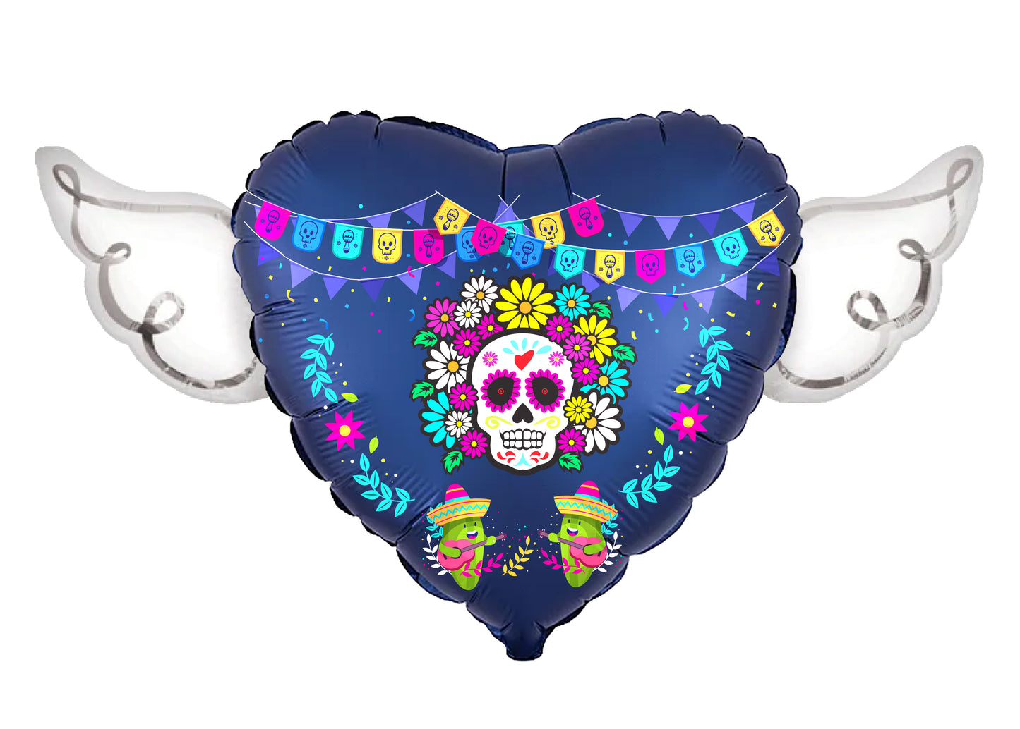 Day of the Dead (Día de Muertos) Heavenly Balloons Heart Shaped with angel wings (Dark Blue))