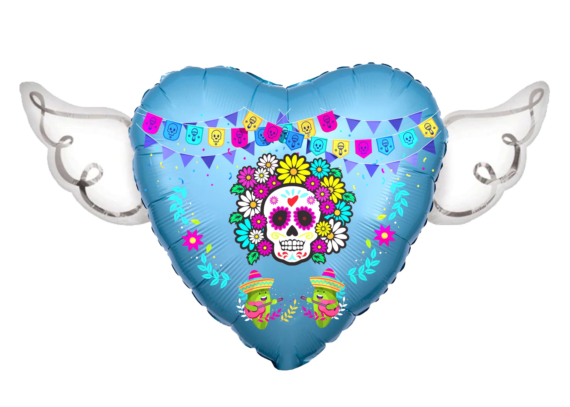 Day of the Dead (Día de Muertos) Heavenly Balloons Heart Shaped with angel wings (Light Blue)