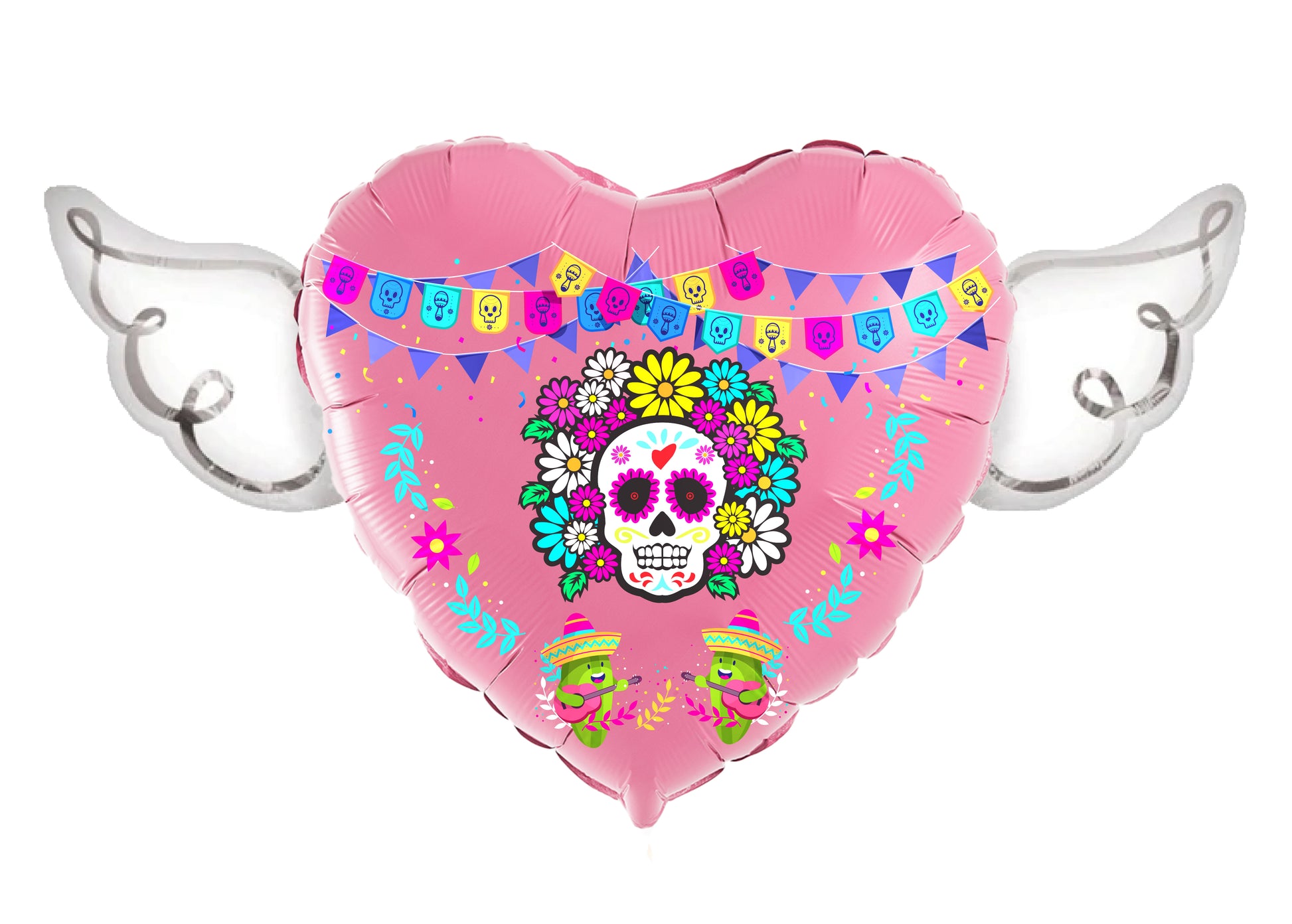 Day of the Dead (Día de Muertos) Heavenly Balloons Heart Shaped with angel wings (Pink)