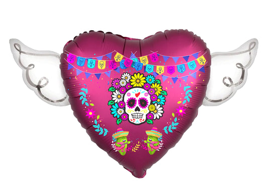 Day of the Dead (Día de Muertos) Heavenly Balloons Heart Shaped with angel wings (Velvet)