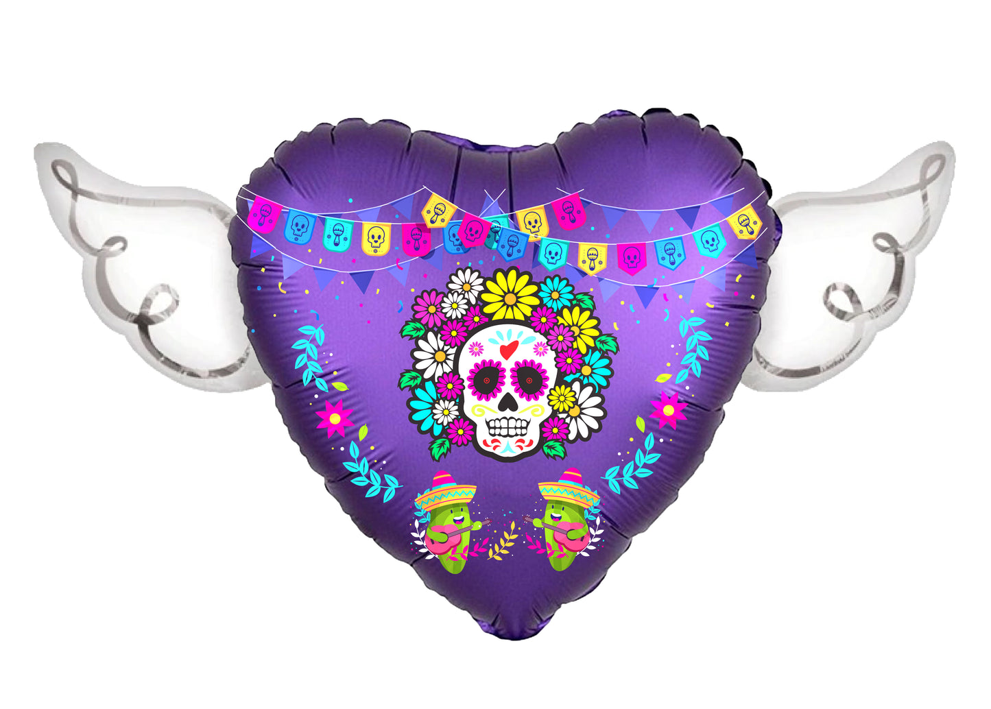 Day of the Dead (Día de Muertos) Heavenly Balloons Heart Shaped with angel wings (Purple)