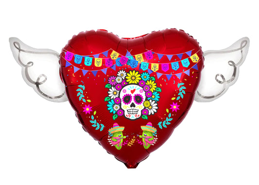 Day of the Dead (Día de Muertos) Heavenly Balloons Heart Shaped with angel wings (Red)