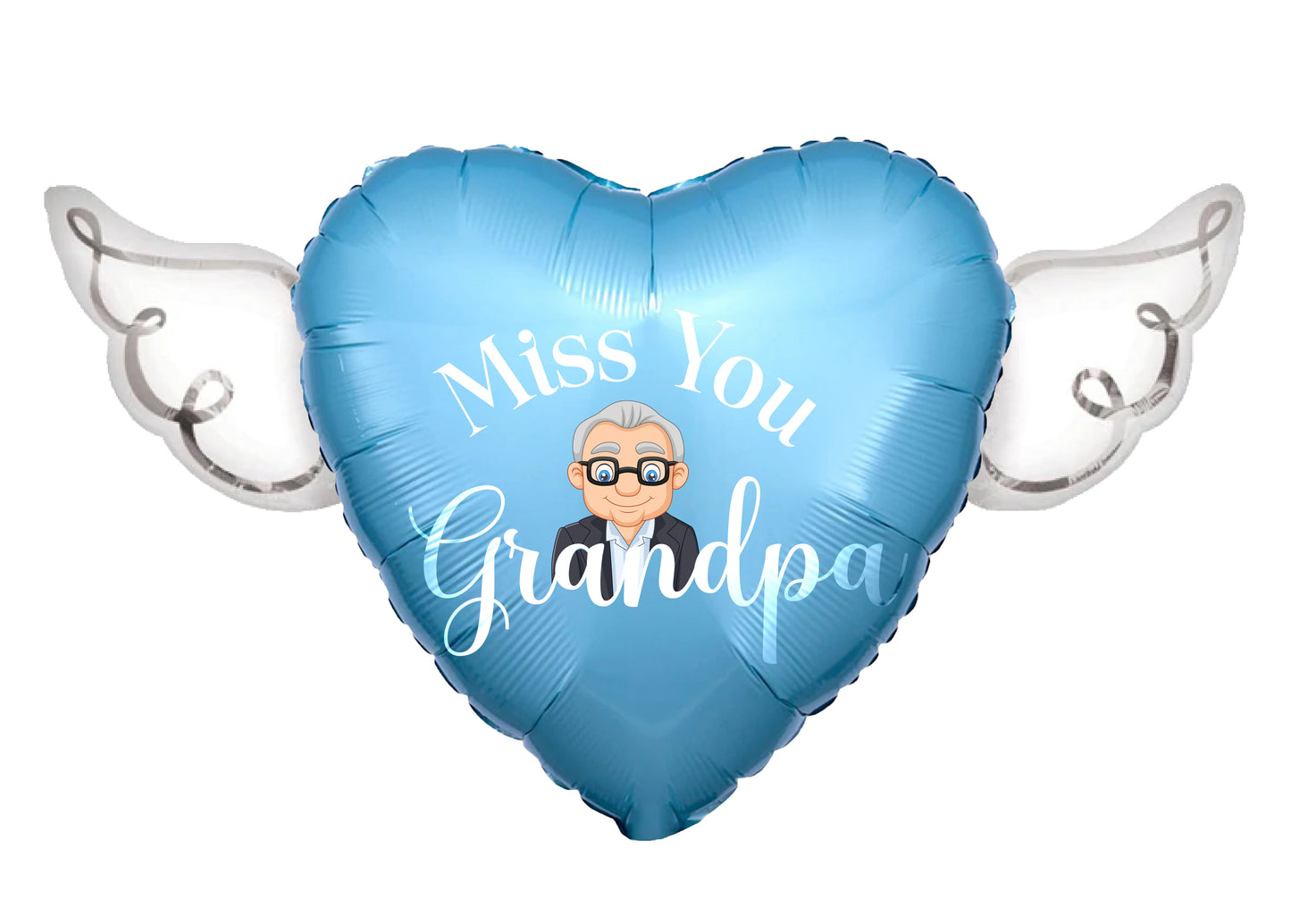 Miss You Grandpa Heavenly Balloons ™ Heart Shaped with angel wings (Blue)