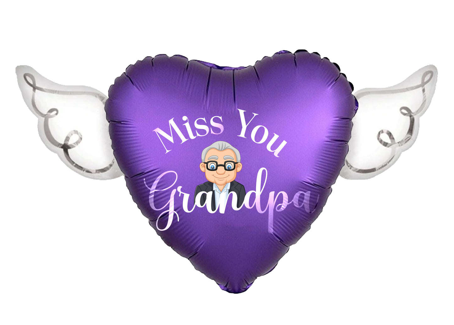 Miss You Grandpa Heavenly Balloons ™ Heart Shaped with angel wings (Purple)