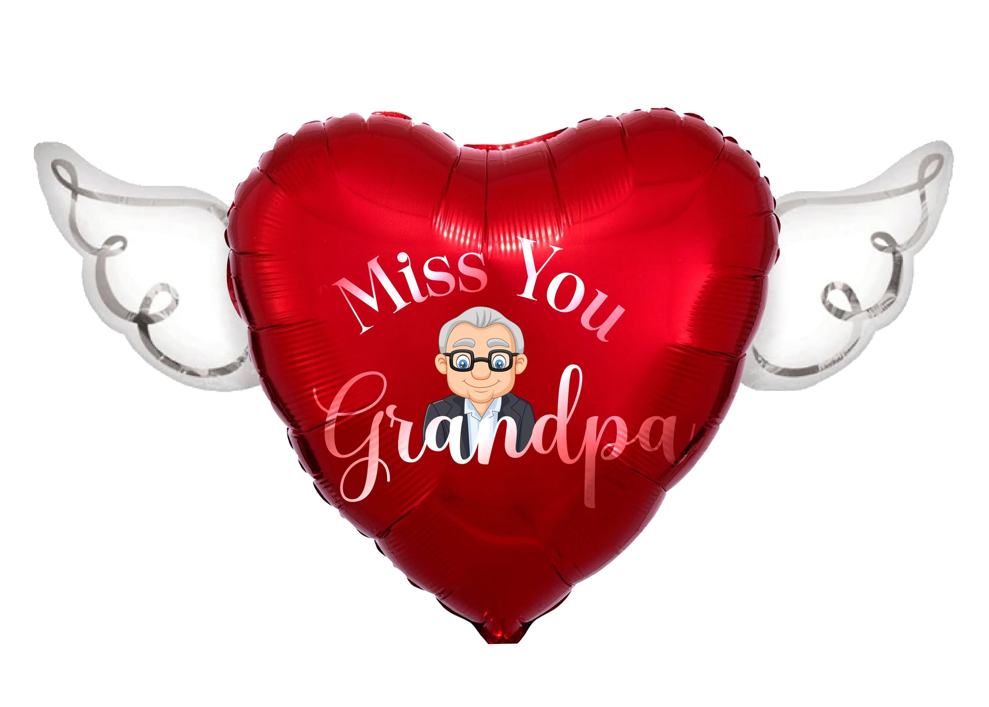 Miss You Grandpa Heavenly Balloons ™ Heart Shaped with angel wings (Red)