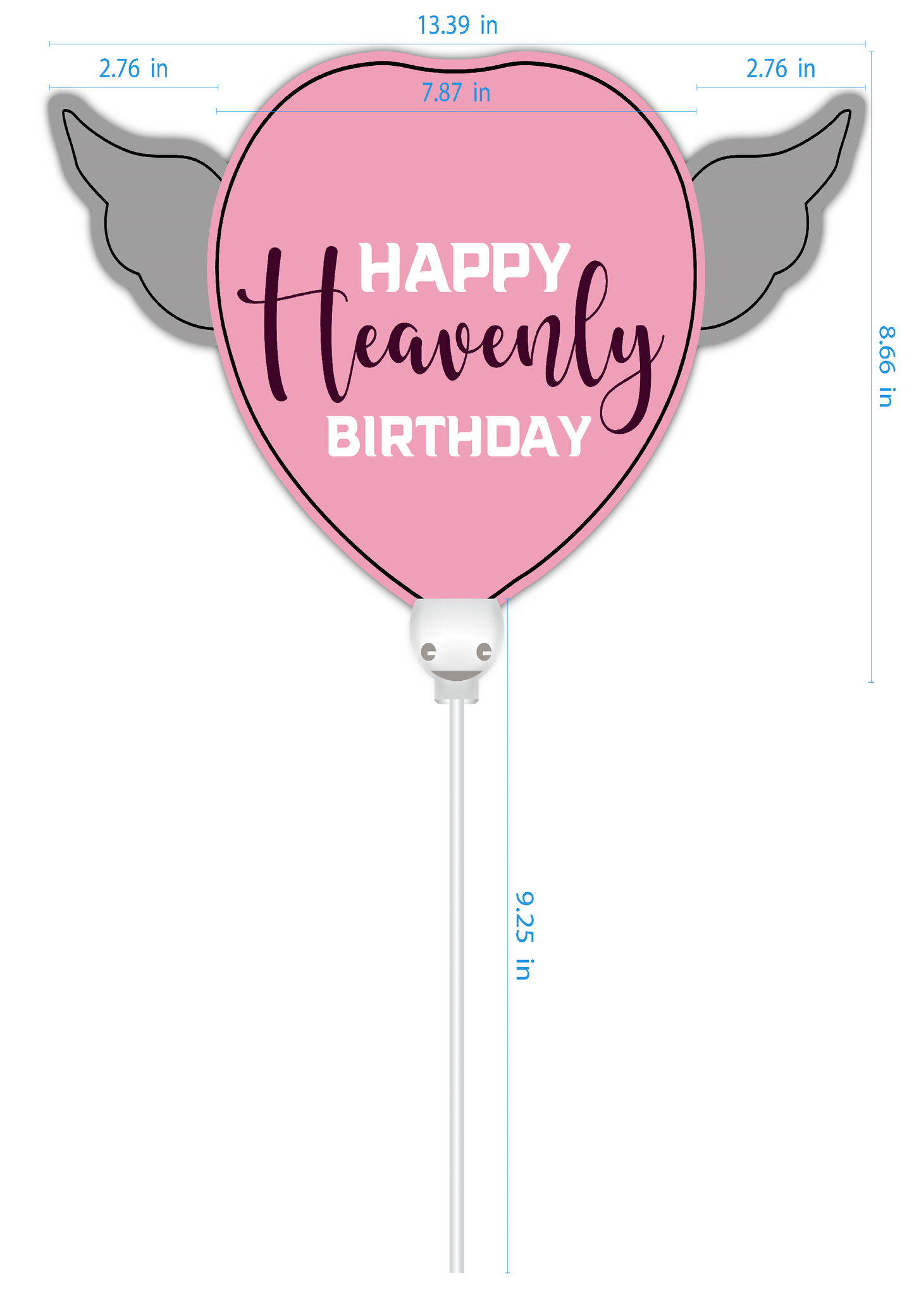 Heavenly Balloons ™ on a Stick Happy HEAVENLY BIRTHDAY pink/purple heart shaped with angel wings