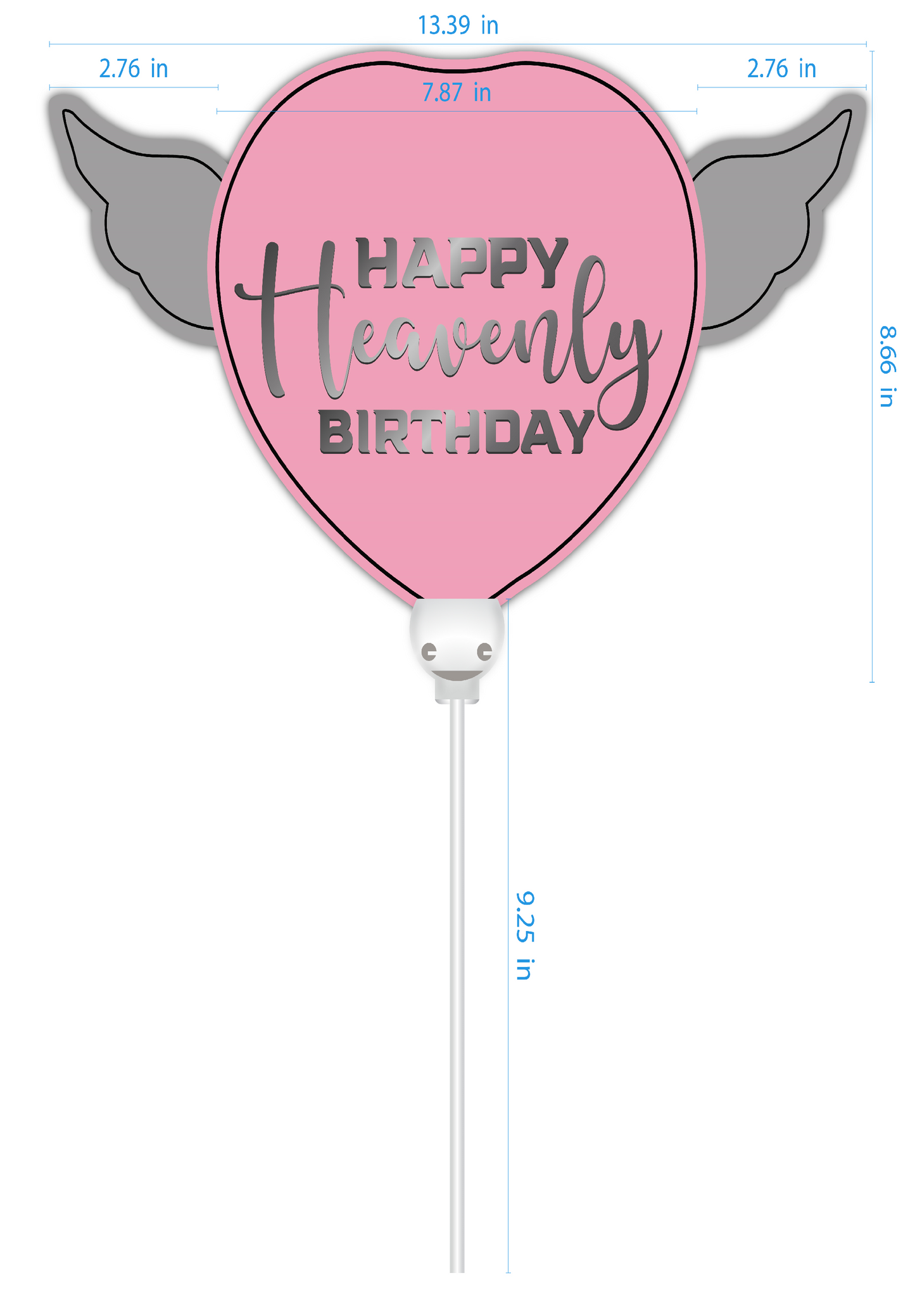 Heavenly Balloons ™ on a Stick Happy HEAVENLY BIRTHDAY pink heart shaped with angel wings