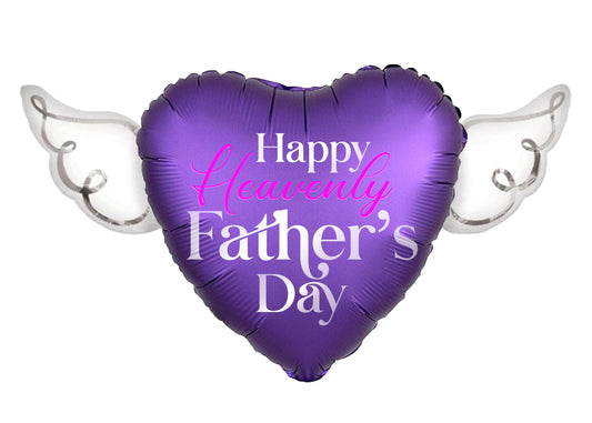 Happy Heavenly Father's Day Balloons Heart Shaped with angel wings (Purple)
