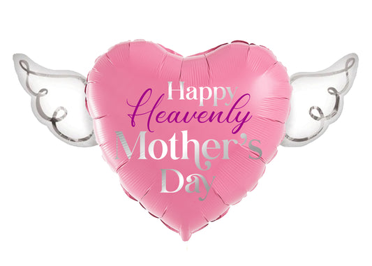 Happy Heavenly Mother's Day Balloons Heart Shaped with angel wings (Pink)