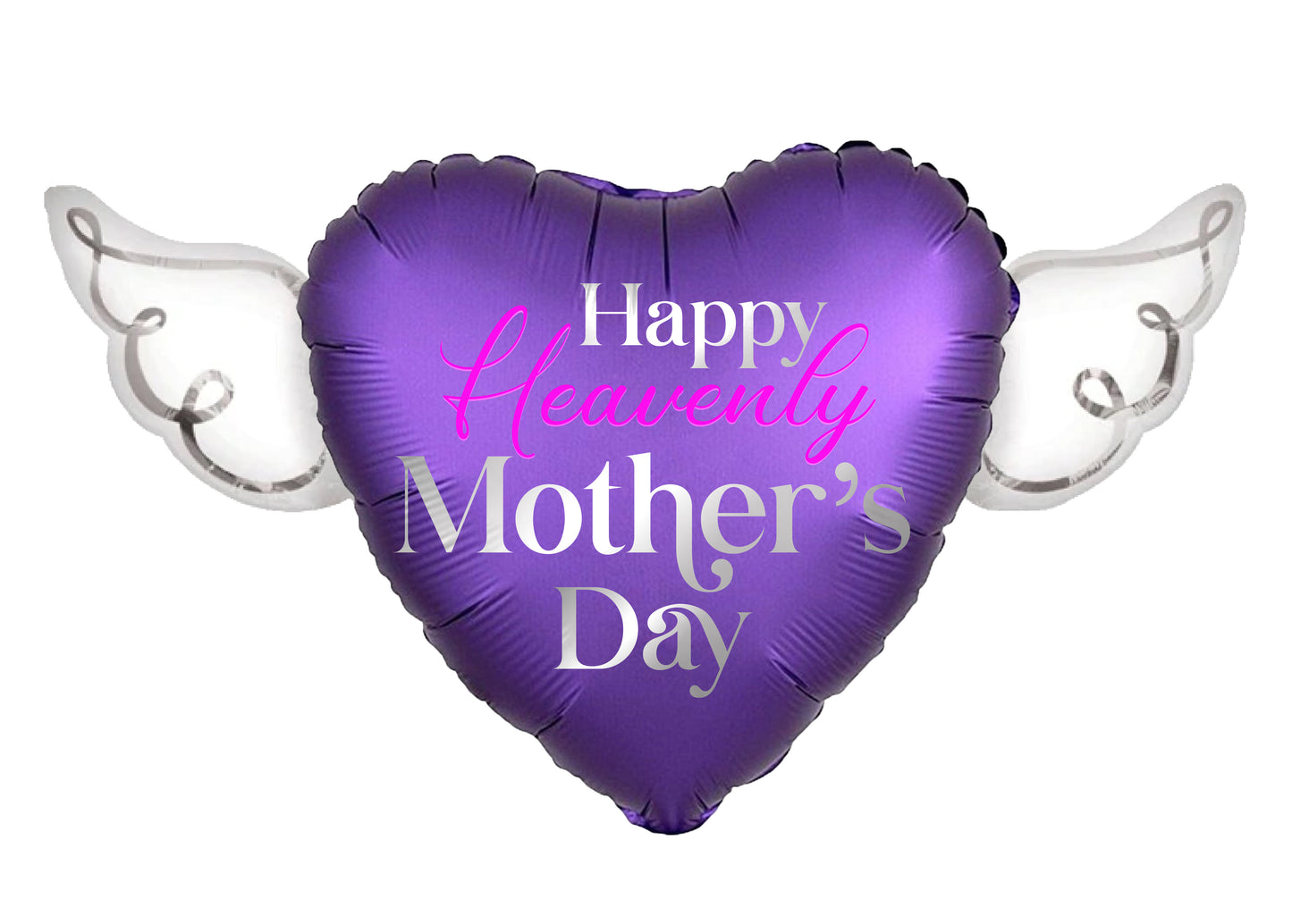 Happy Heavenly Mother's Day Balloons Heart Shaped with angel wings (Purple)