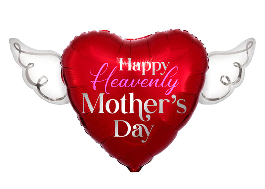 Happy Heavenly Mother's Day Balloons Heart Shaped with angel wings (Red)