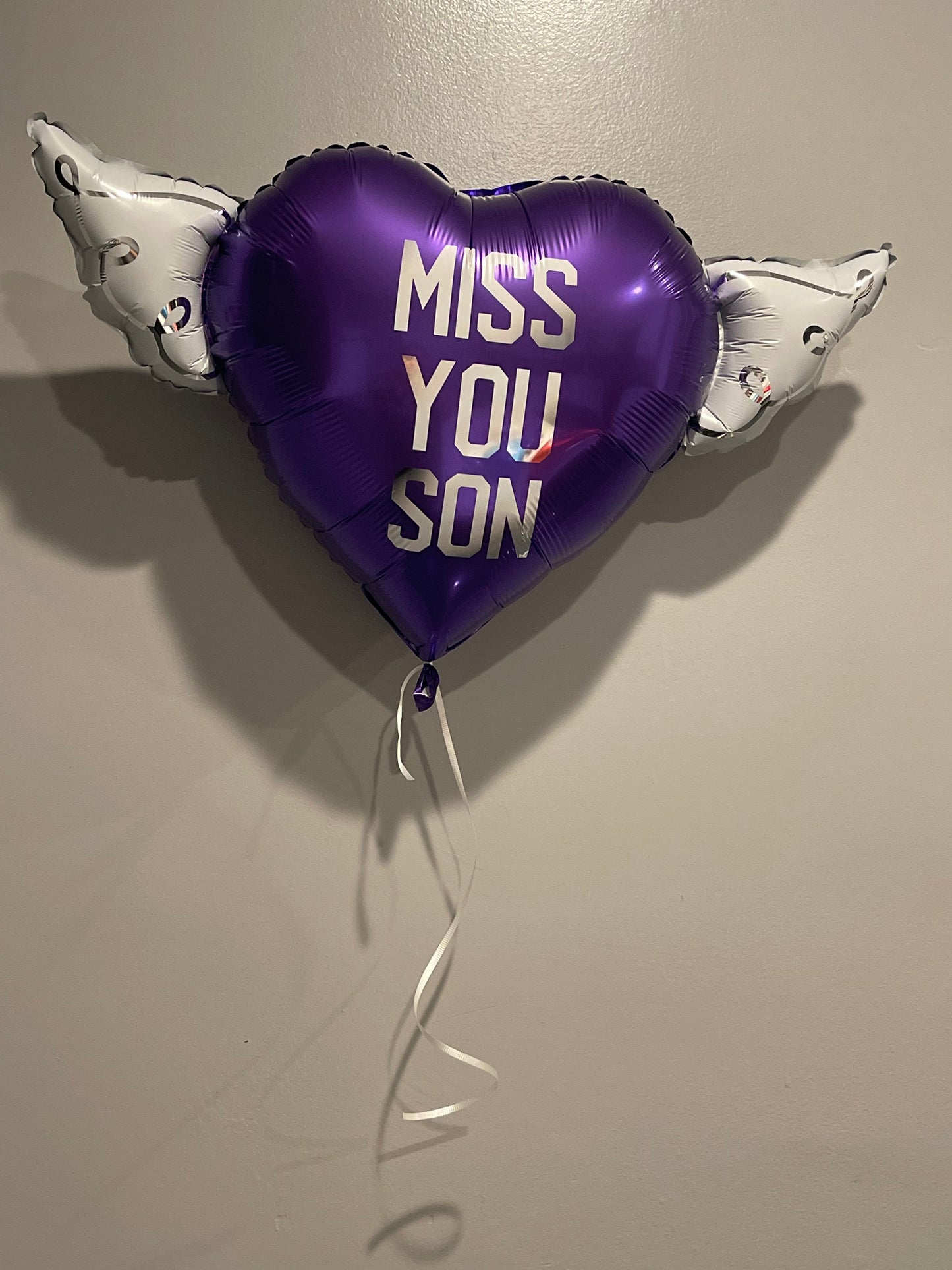Miss You Son Heavenly Balloons ™ Heart Shaped with angel wings (Purple)