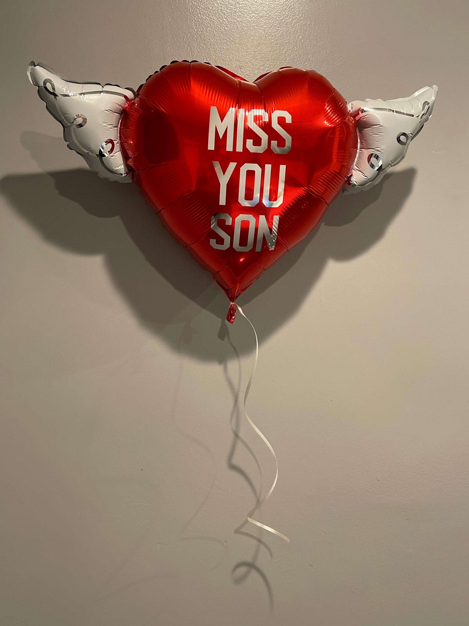 Miss You Son Heavenly Balloons ™ Heart Shaped with angel wings (Red)