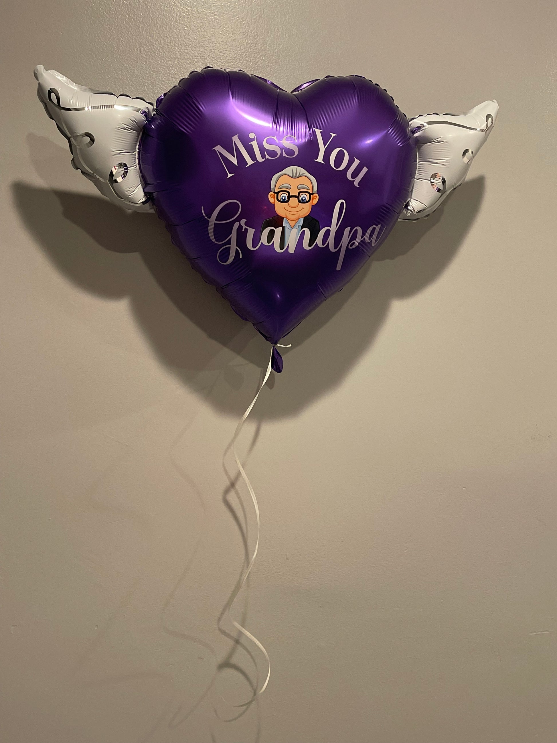 Miss You Grandpa Heavenly Balloons ™ Heart Shaped with angel wings (Purple)