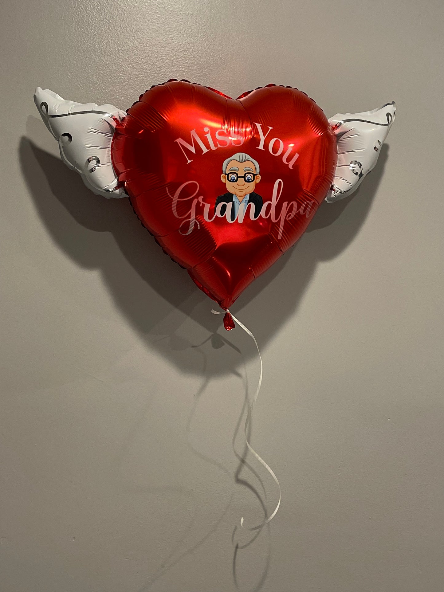 Miss You Grandpa Heavenly Balloons ™ Heart Shaped with angel wings (Red)